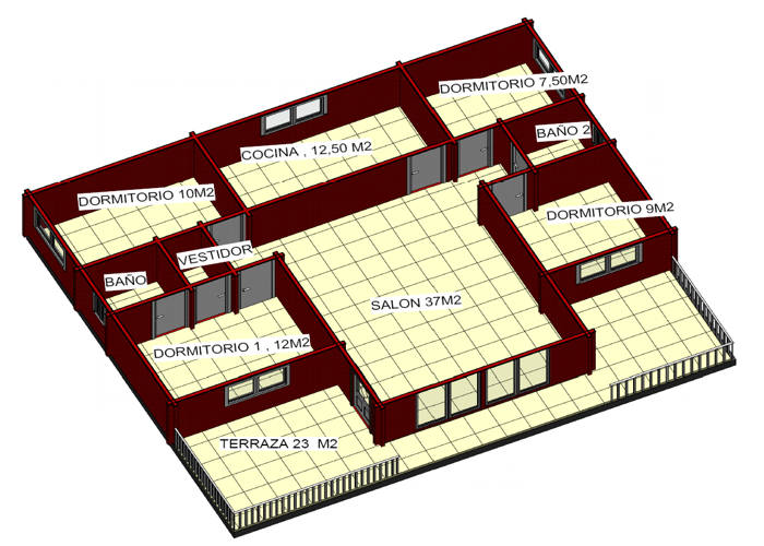 Plano 1 de casa Francia de 126 m2.