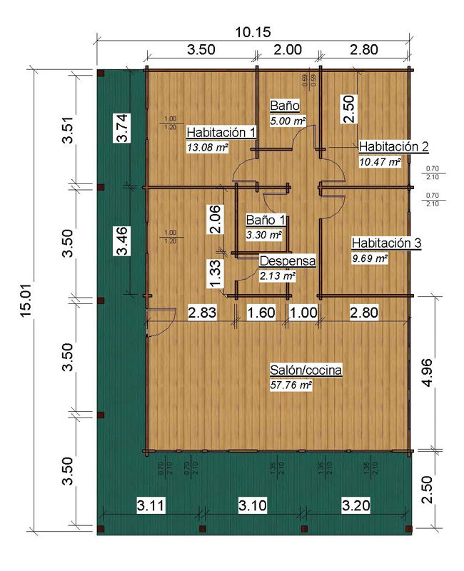 Plano 6 de casa Irrueta de 100 m2.