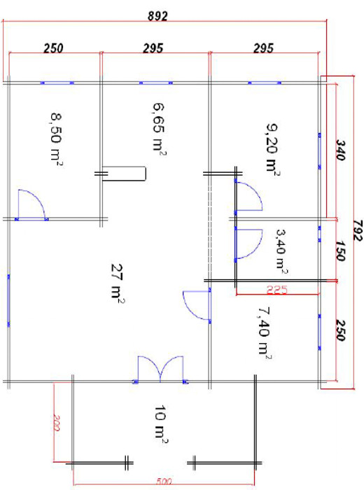 Plano 1 de casa Rusia de 72 m2.