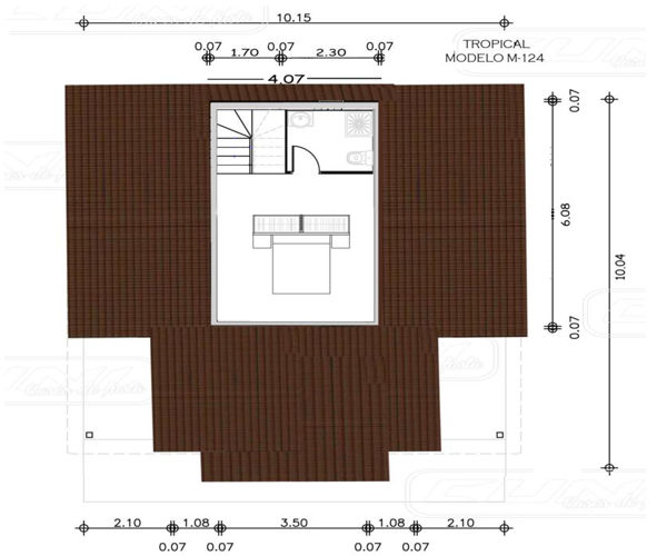 Plano 2 de casa Tropical de 126 m2.